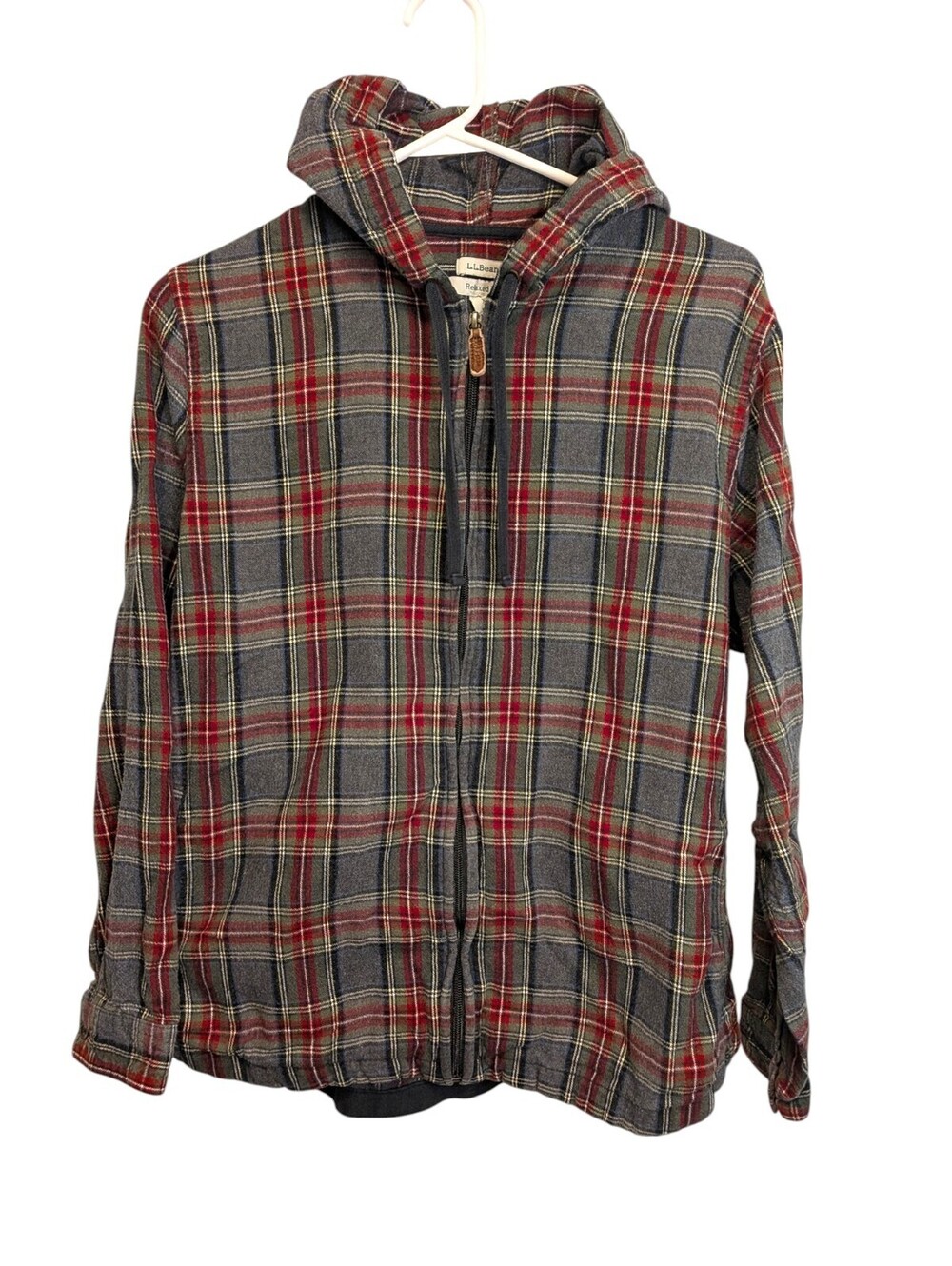 L.L.Bean Hooded Flannel Jacket Mens XL Relaxed Plaid Zip Cotton Full Zip